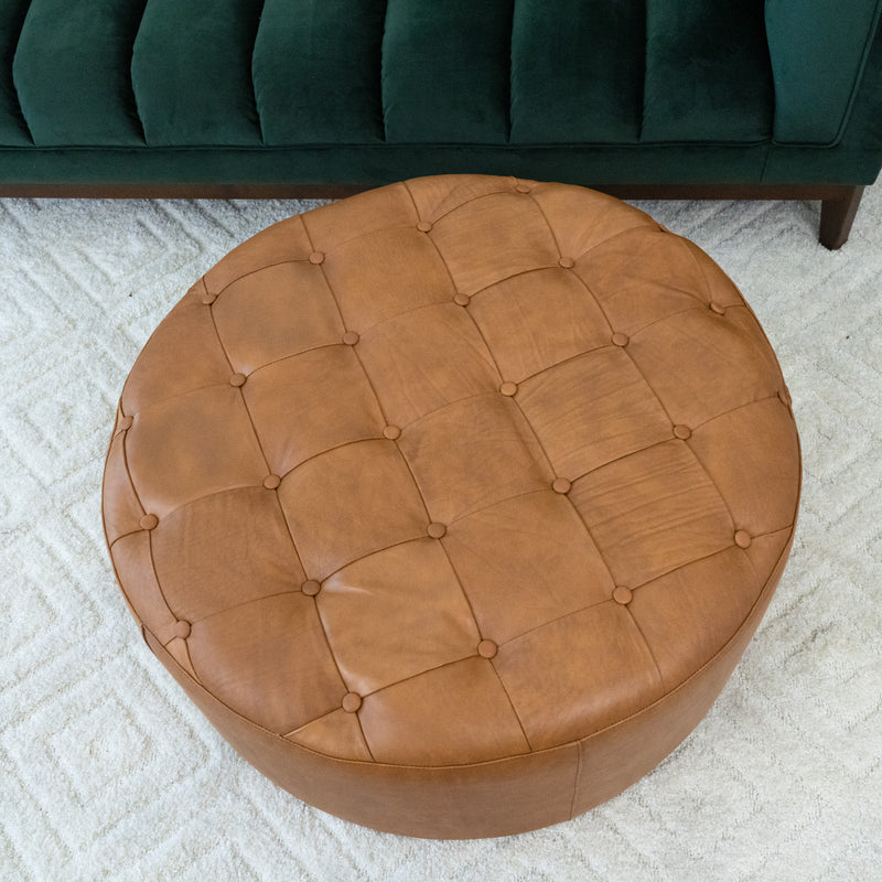 Timber Tan Leather Ottoman  | MidinMod | Houston TX | Best Furniture stores in Houston