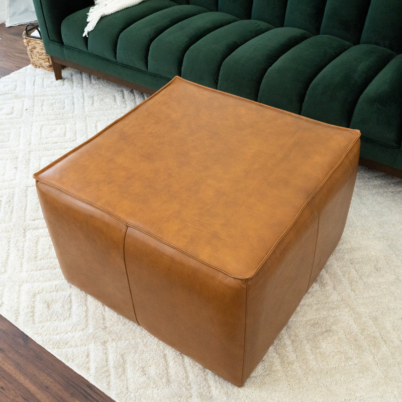 Kalila Antique Tan Leather Ottoman  | MidinMod | Houston TX | Best Furniture stores in Houston