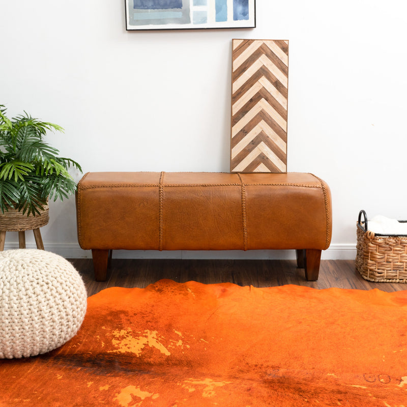 Moicor Tan Leather Modern Living Room Bench | MidinMod | TX | Best Furniture stores in Houston