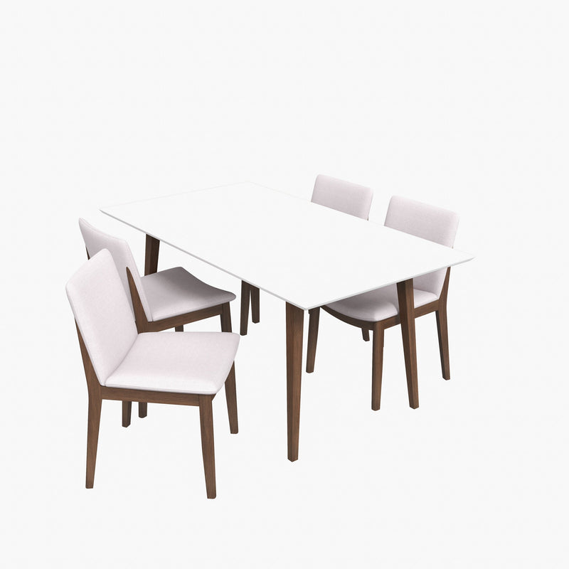 Dining Set, Alpine Large White Table with 4 Virginia Beige Chairs