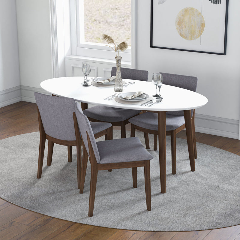 Dining Set, Rixos White Table with 4 Virginia Light Grey Chairs