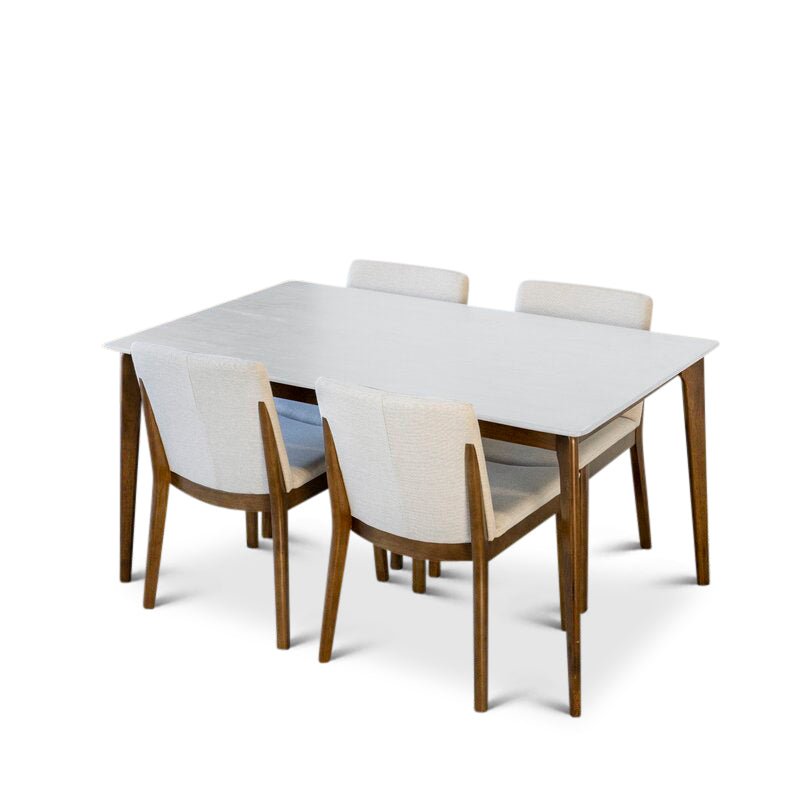 Dining Set, Selena White Table with 4 Virginia Beige Chairs - MidinMod Houston Tx Mid Century Furniture Store - Dining Tables 1