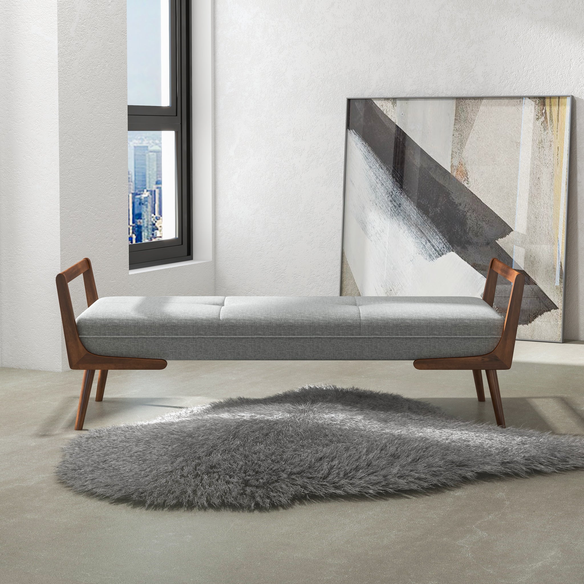 Dresden Bench Grey Fabric - MidinMod