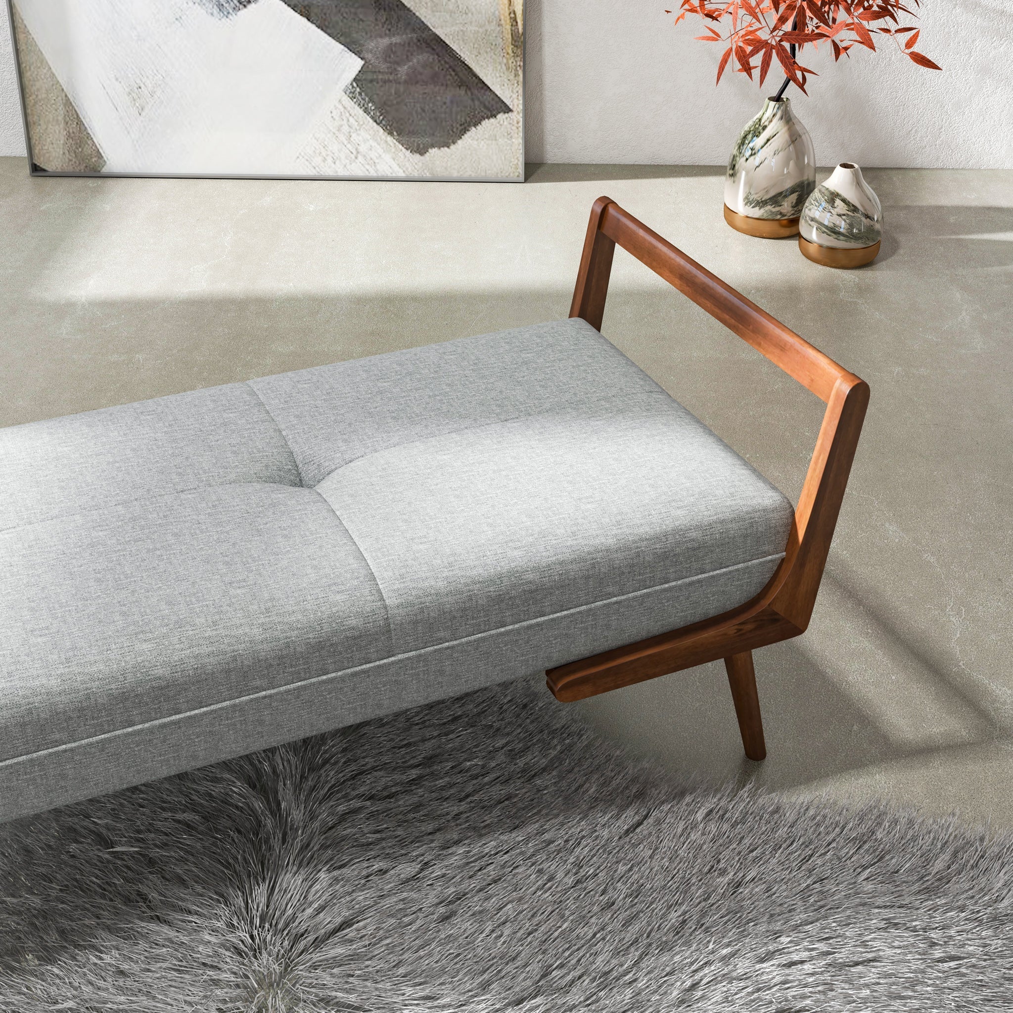 Dresden Bench Grey Fabric - MidinMod