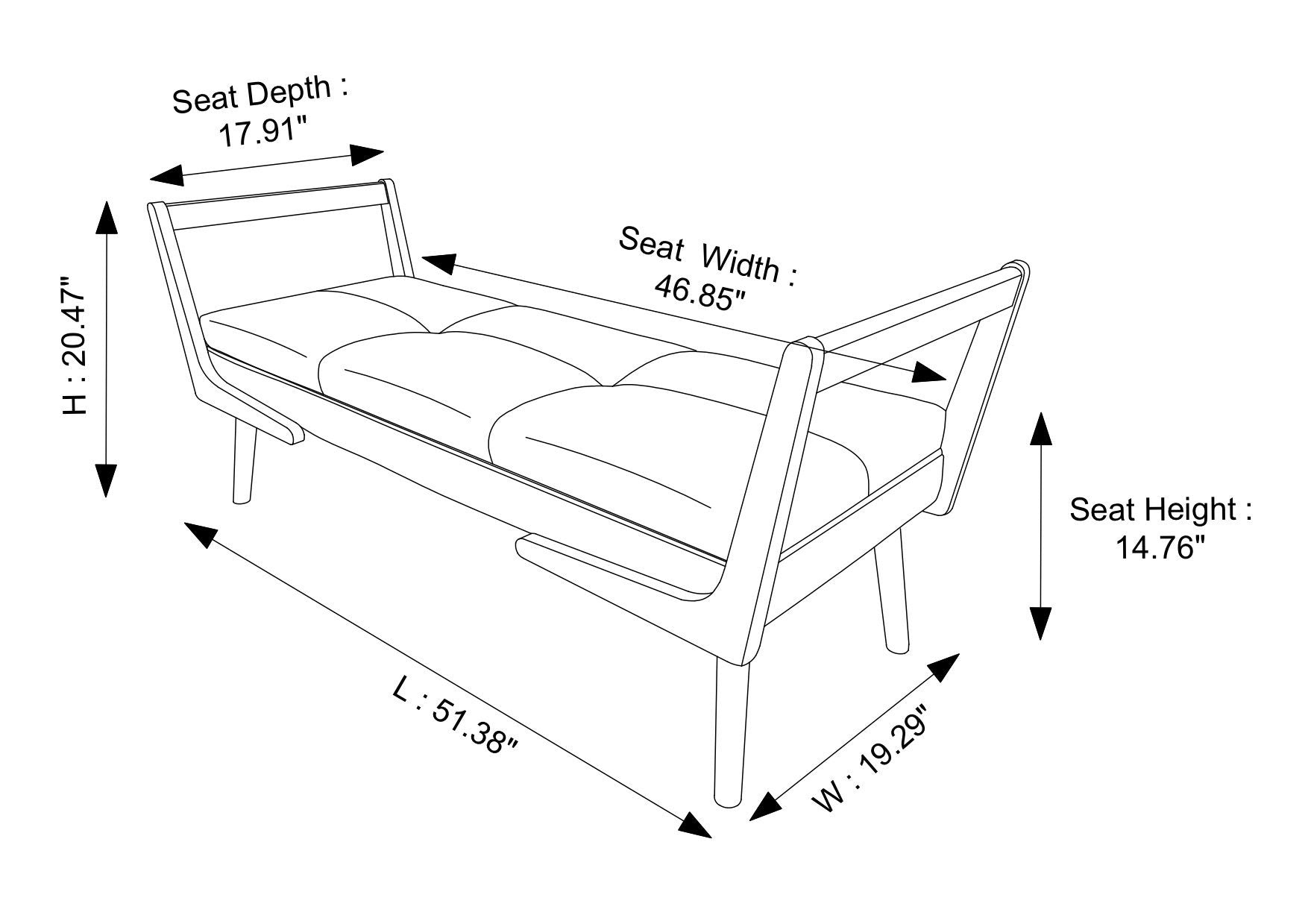 Dresden Bench Grey Fabric - MidinMod