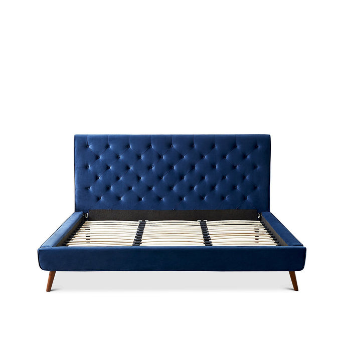 Ashley King Size Navy Blue Velvet Platform Bed  | MidinMod | TX | Best Furniture stores in Houston