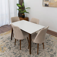 Alpine (Small-White Top) Dining Set with 4 Evette Beige Dining Chairs | Mid in Mod | Houston TX | Best Furniture stores in Houston