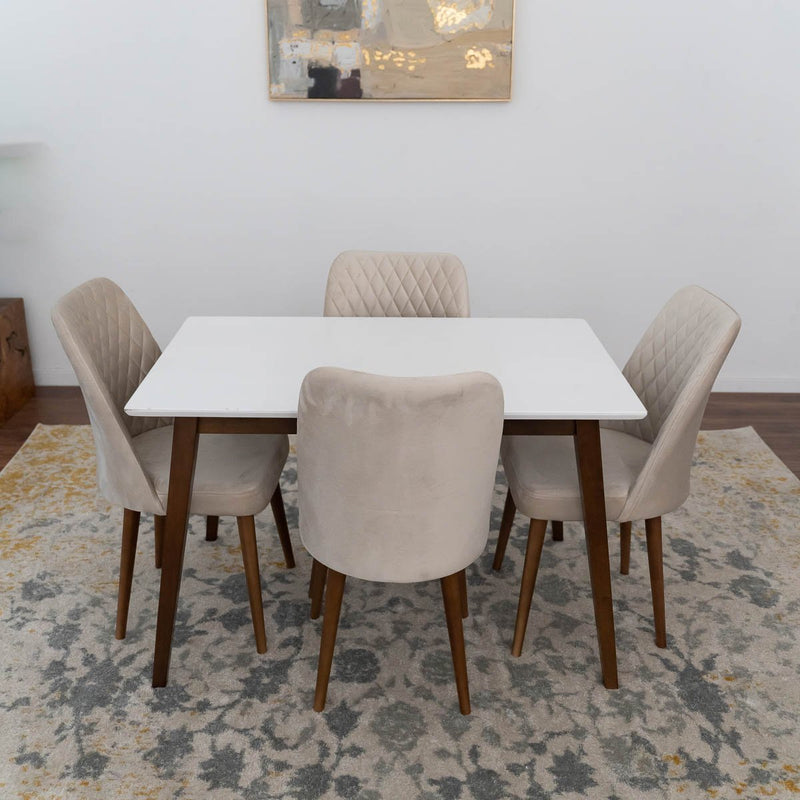 Alpine (Large White Top) Dining Set with 4 Evette Beige Dining Chairs | Mid in Mod | Houston TX | Best Furniture stores in Houston