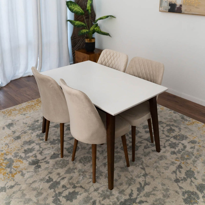 Alpine (Small-White Top) Dining Set with 4 Evette Beige Dining Chairs | Mid in Mod | Houston TX | Best Furniture stores in Houston