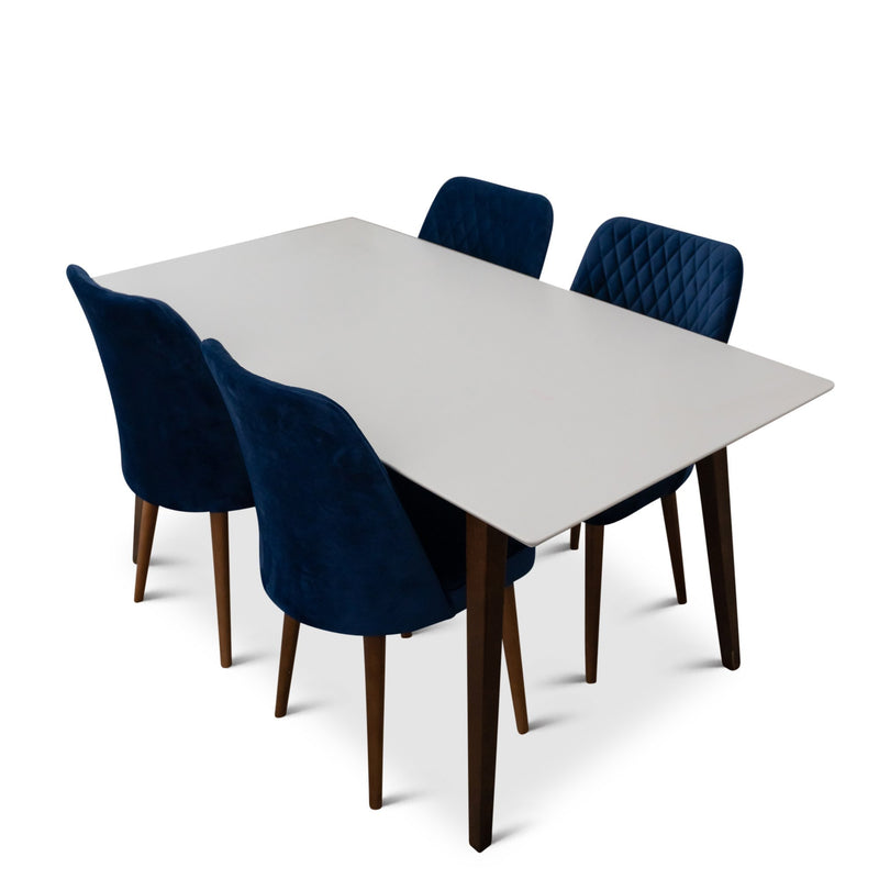 Alpine (Large White Top) Dining Set with 4 Evette Blue Dining Chairs | Mid in Mod | Houston TX | Best Furniture stores in Houston