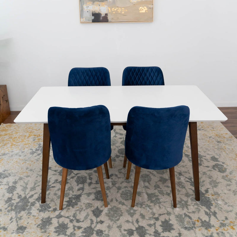 Alpine (Large White Top) Dining Set with 4 Evette Blue Dining Chairs | Mid in Mod | Houston TX | Best Furniture stores in Houston
