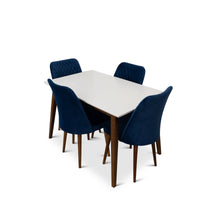 Alpine (Small-White Top) Dining Set with 4 Evette Blue Dining Chairs | Mid in Mod | Houston TX | Best Furniture stores in Houston
