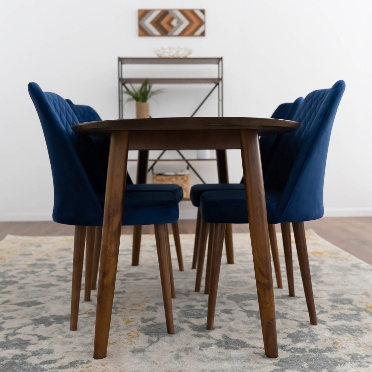 Rixos Dining set - 4 Evette Blue Dining Chairs Walnut | MidinMod | TX | Best Furniture stores in Houston