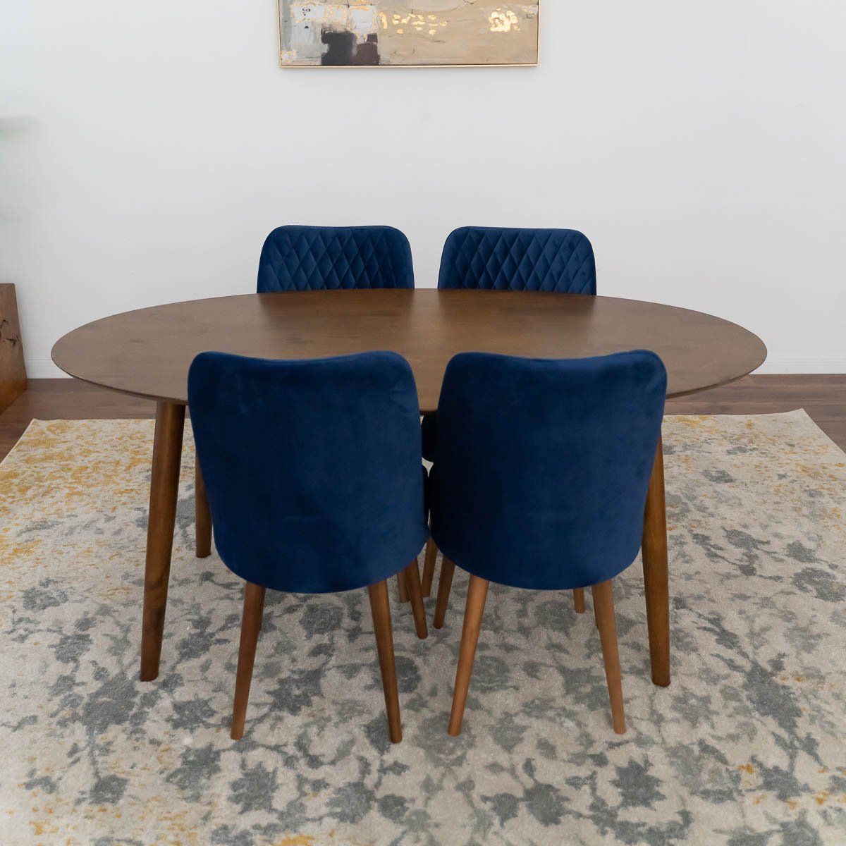 Rixos Dining set - 4 Evette Blue Dining Chairs Walnut | MidinMod | TX | Best Furniture stores in Houston
