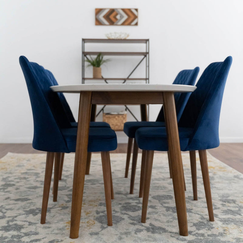 Rixos Dining set with 4 Evette Blue Dining Chairs | Mid in Mod | Houston TX | Best Furniture stores in Houston