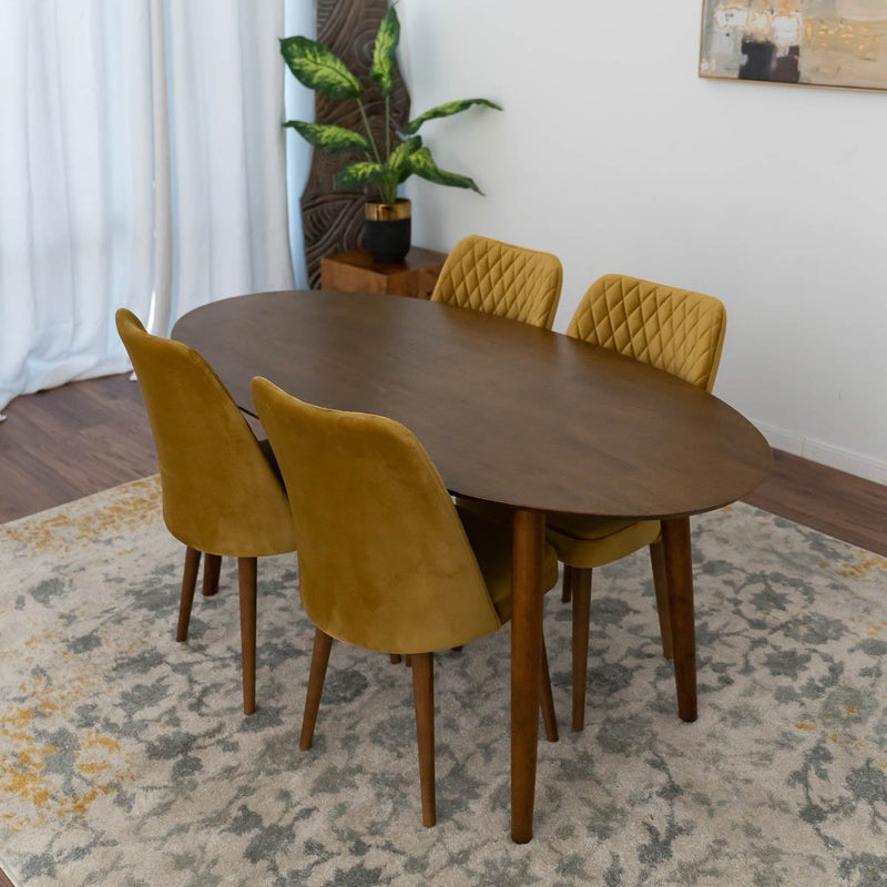 Rixos Walnut Dining set -   4 Evette Gold Chairs  | MidinMod | Houston TX | Best Furniture stores in Houston