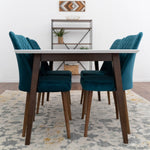 Alpine Large White Dining set with 4 Evette Teal Dining Chairs | Mid in Mod | Houston TX | Best Furniture stores in Houston
