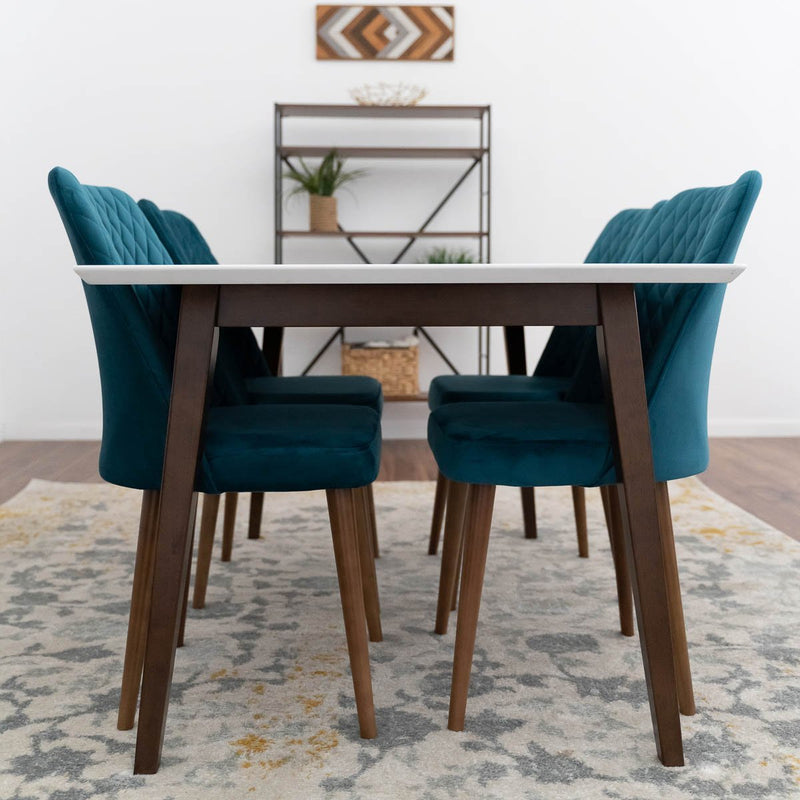 Alpine Large White Dining set with 4 Evette Teal Dining Chairs | Mid in Mod | Houston TX | Best Furniture stores in Houston
