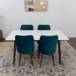 Alpine Large White Dining set with 4 Evette Teal Dining Chairs | Mid in Mod | Houston TX | Best Furniture stores in Houston