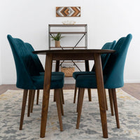 Rixos Dining set with 4 Evette Teal Dining Chairs (Walnut) | Mid in Mod | Houston TX | Best Furniture stores in Houston