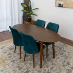 Rixos Dining set with 4 Evette Teal Dining Chairs (Walnut) | Mid in Mod | Houston TX | Best Furniture stores in Houston