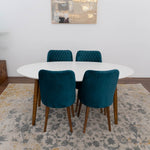 Dining Set Rixos White Table with 4 Evette Teal Chairs | Mid in Mod | Houston TX | Best Furniture stores in Houston