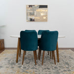 Dining Set Rixos White Table with 4 Evette Teal Chairs | Mid in Mod | Houston TX | Best Furniture stores in Houston