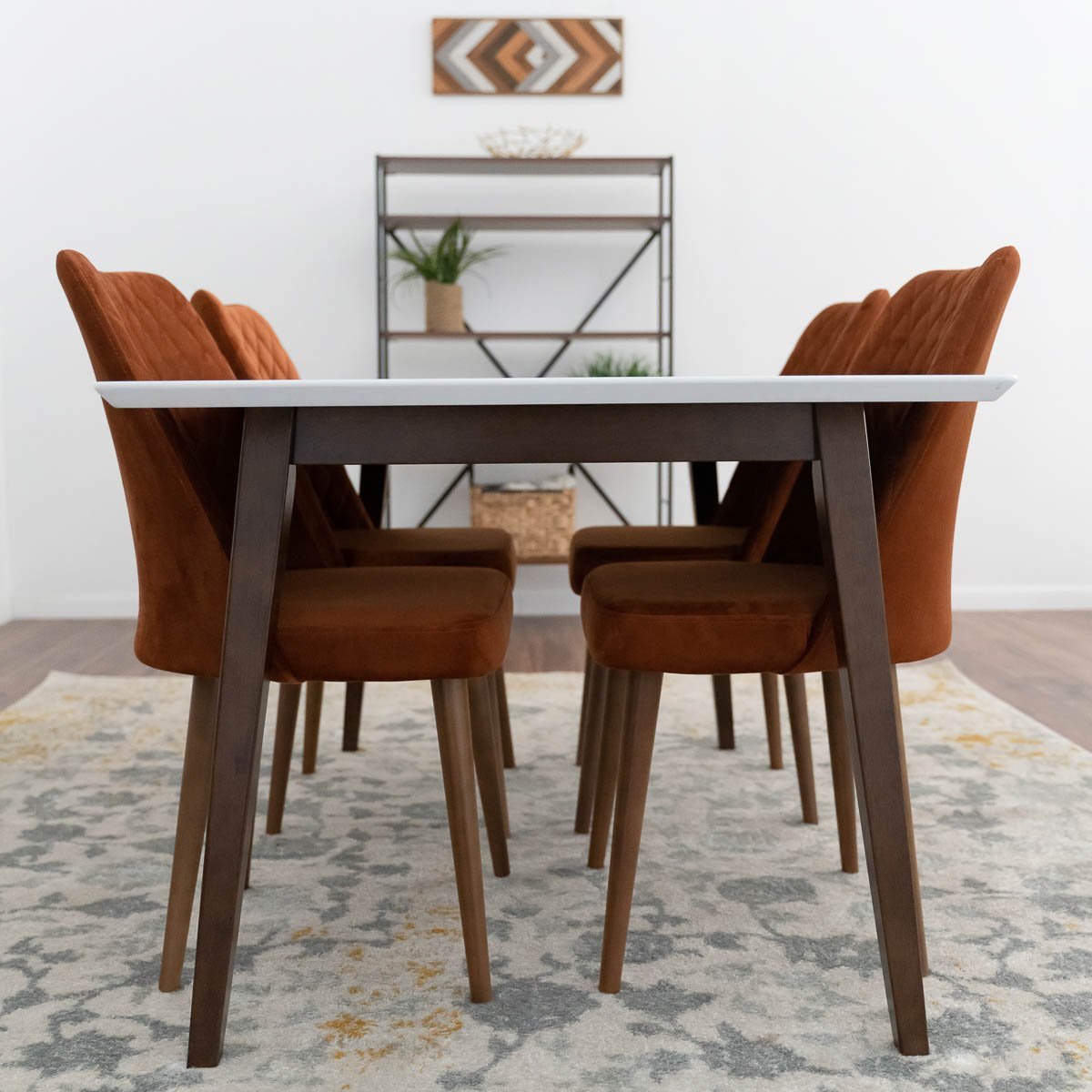 Alpine (Large) White Dining Set with 4 Evette Orange Dining Chairs | Mid in Mod | Houston TX | Best Furniture stores in Houston
