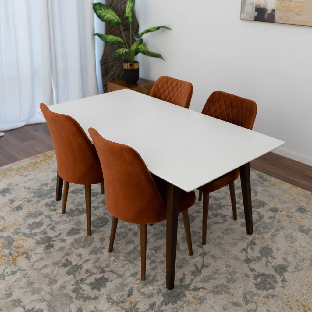 Alpine (Large) White Dining Set with 4 Evette Orange Dining Chairs | Mid in Mod | Houston TX | Best Furniture stores in Houston