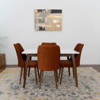 Alpine (Small-White Top) Dining Set with 4 Evette Orange Dining Chairs | Mid in Mod | Houston TX | Best Furniture stores in Houston