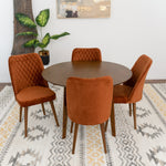 Aliana Dining Set with 4 Evette Orange Chairs (Walnut) | Mid in Mod | Houston TX | Best Furniture stores in Houston