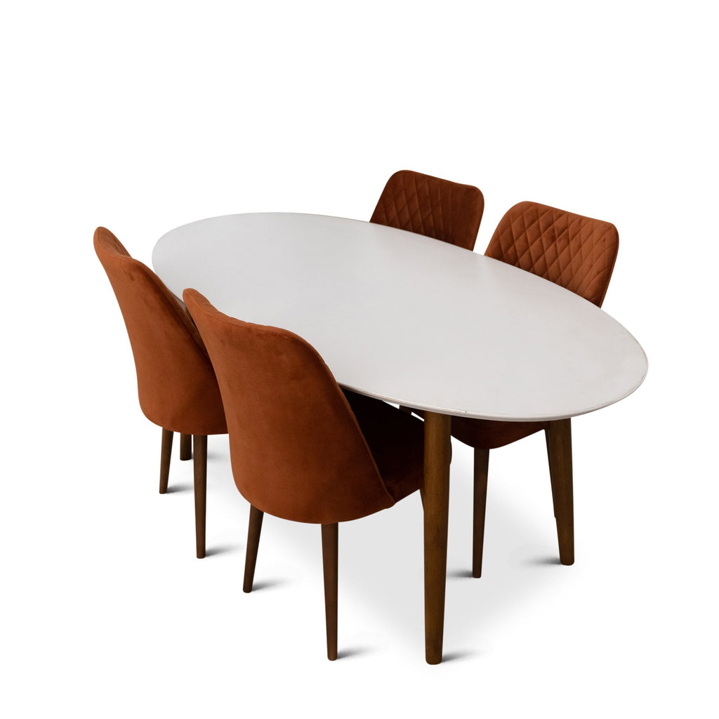 Rixos Dining Set - 4 Evette Orange Dining Chairs | MidinMod | TX | Best Furniture stores in Houston