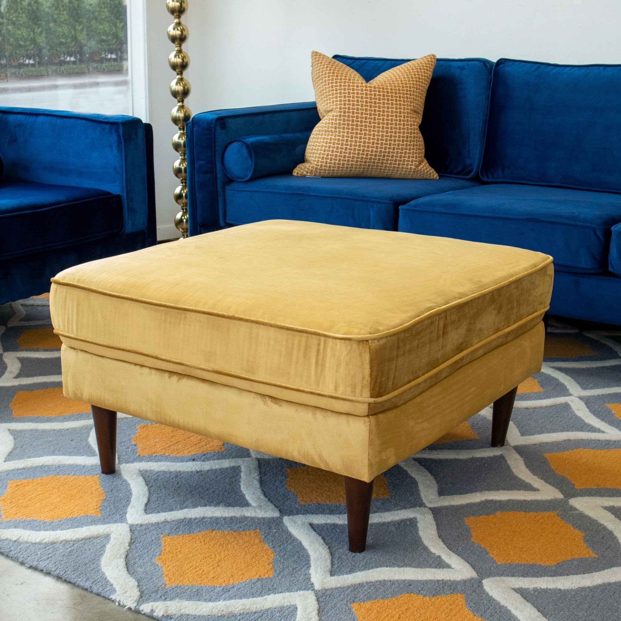 Fordham Gold Velvet Ottoman - MidinMod