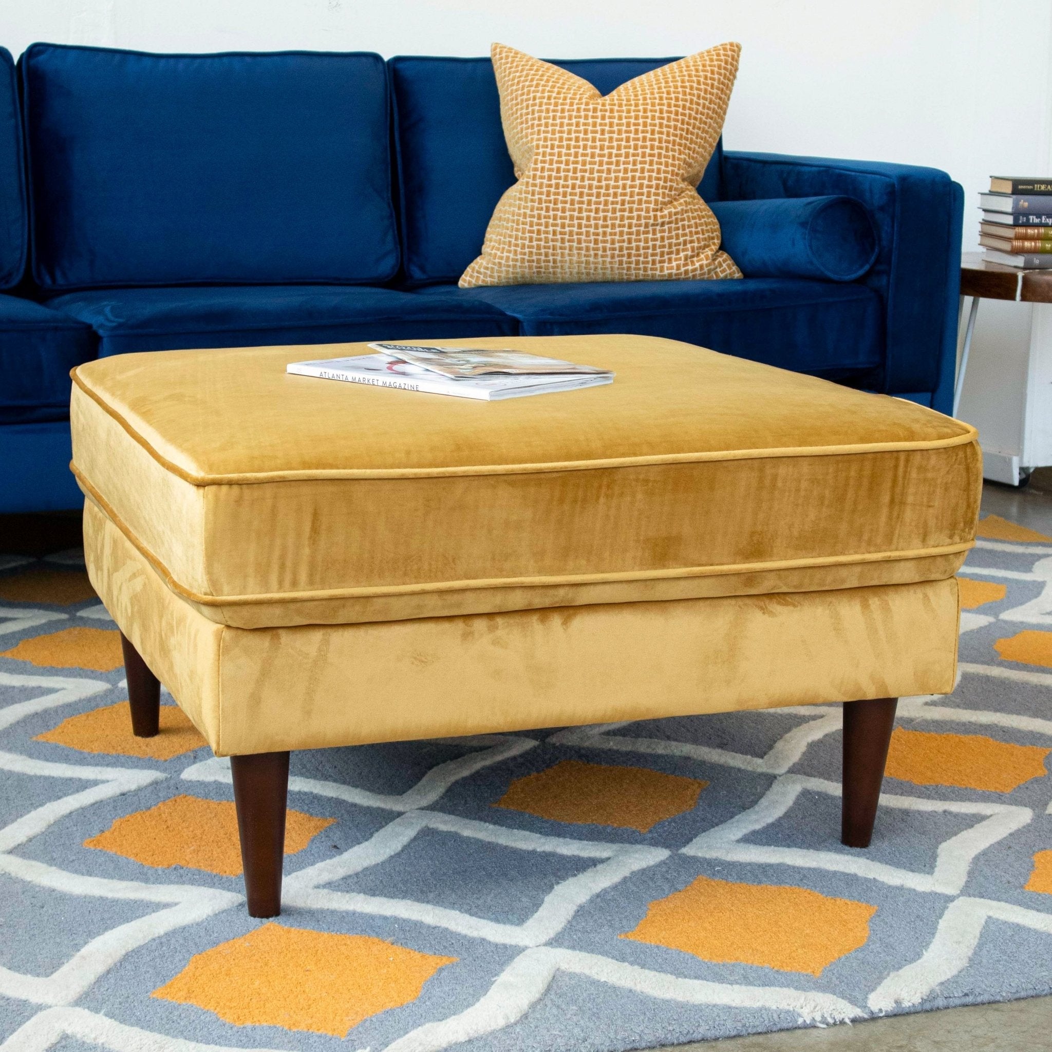 Fordham Gold Velvet Ottoman - MidinMod