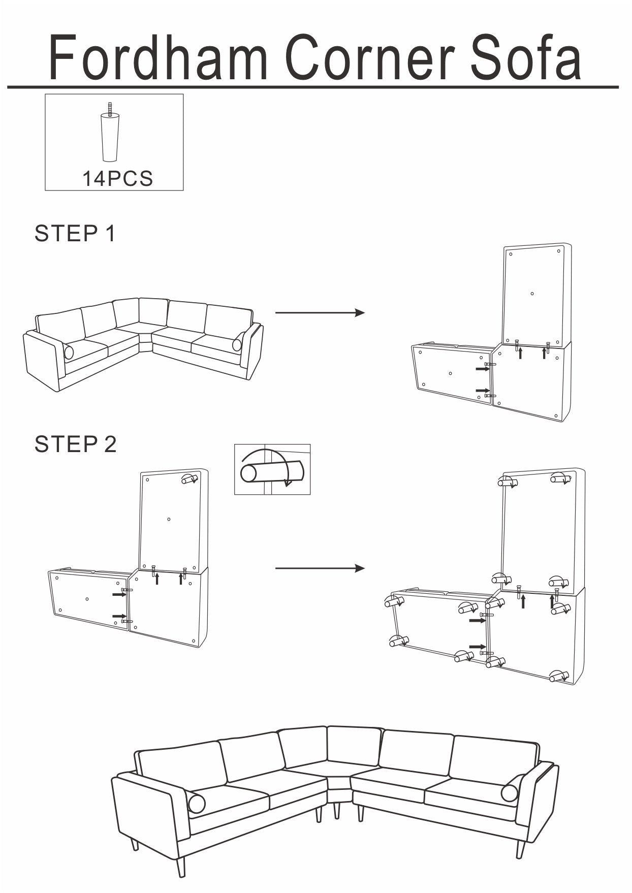 Fordham Gold Velvet Symmetrical Corner Sofa - MidinMod