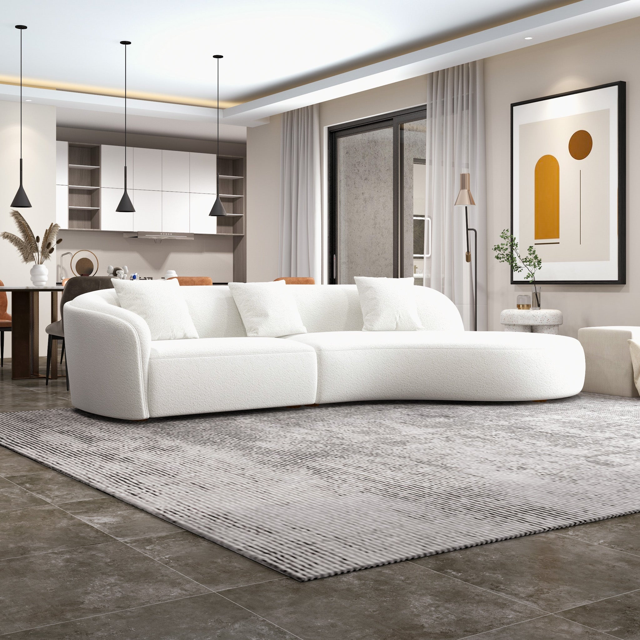 Galleria White Boucle Sectional Sofa XL - MidinMod