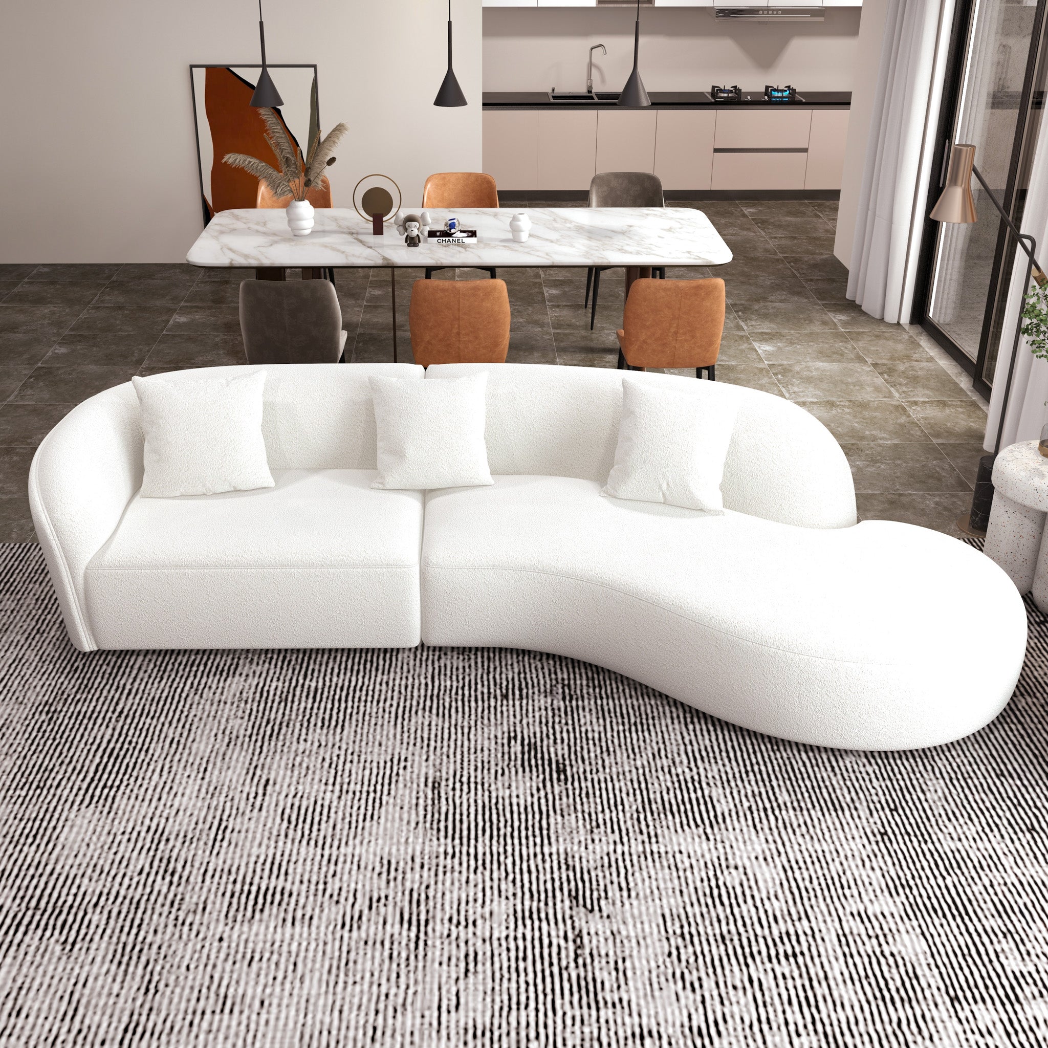 Galleria White Boucle Sectional Sofa XL - MidinMod