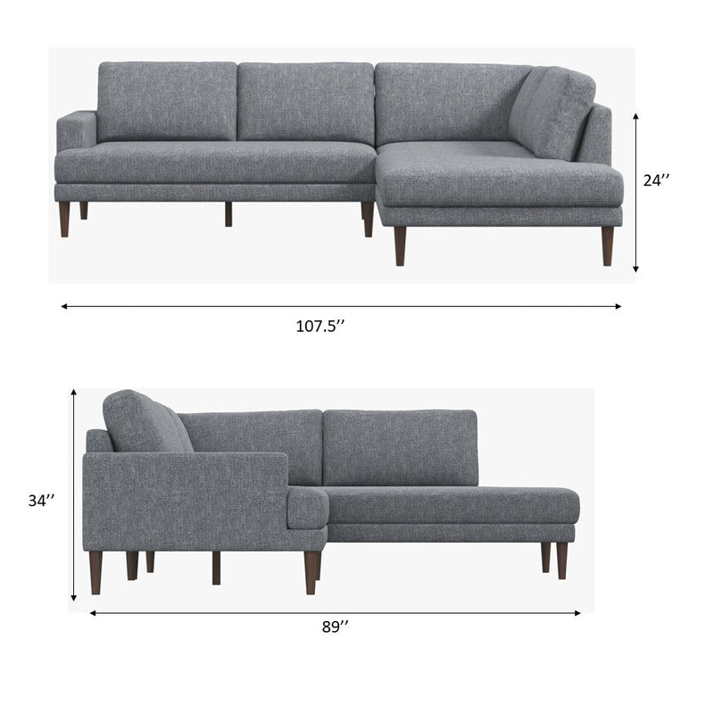Harmony Sectional Sofa - Gray Right Chaise | MidinMod | TX | Best Furniture stores in Houston