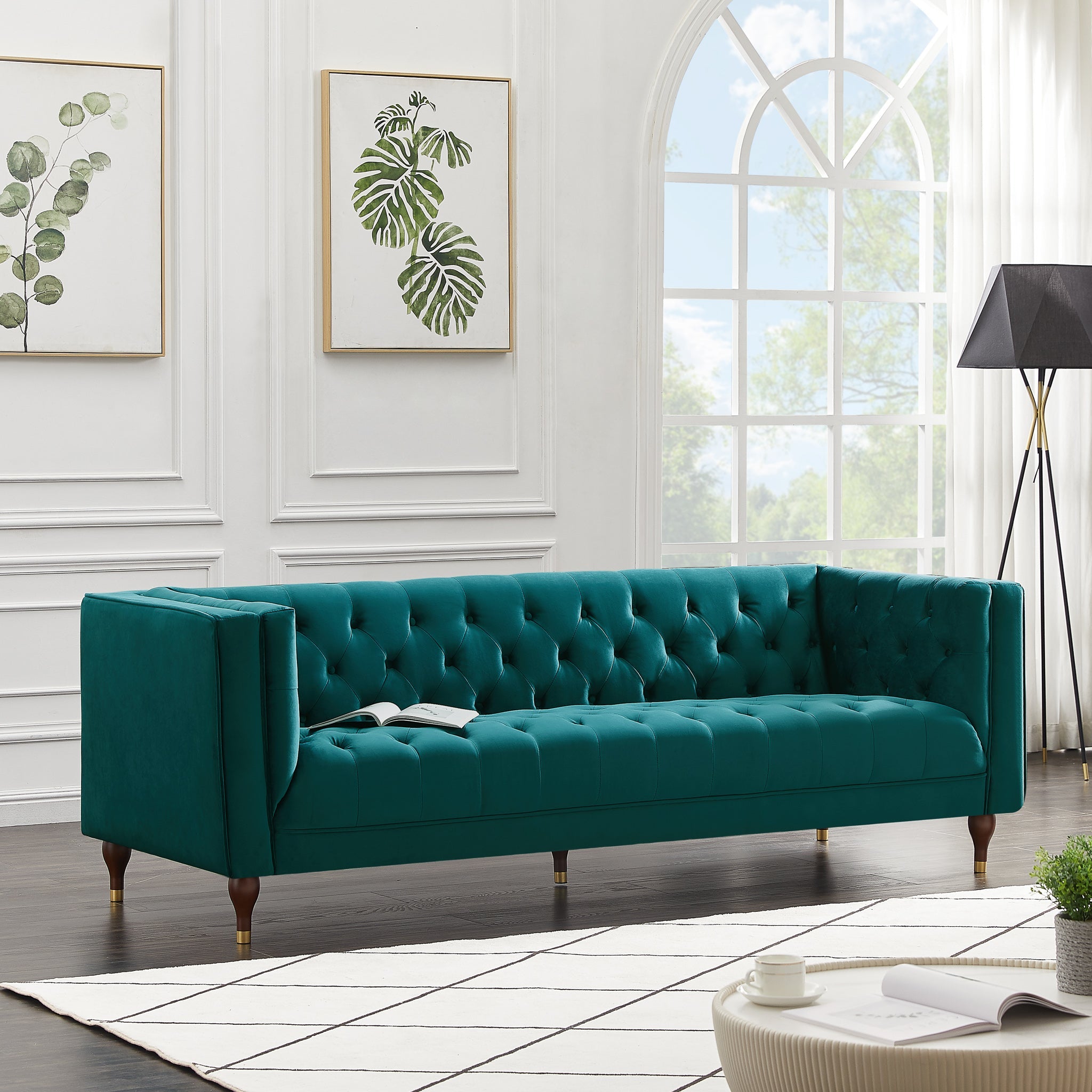 Teal deals velvet couch