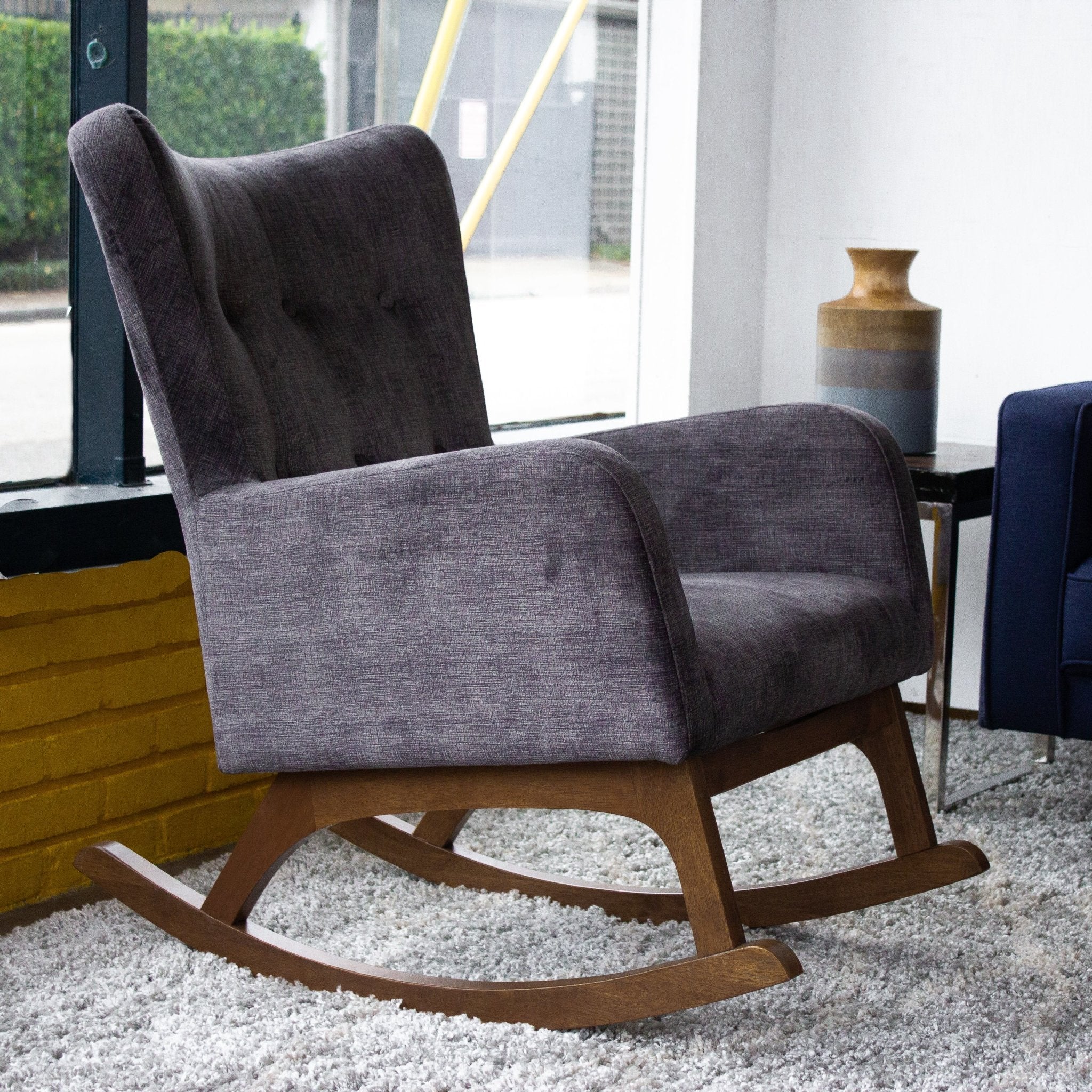 Charlotte Gray Velvet Rocking Chair - MidinMod