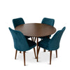 Aliana Dining set with 4 Evette Teal Chairs (Walnut) | Mid in Mod | Houston TX | Best Furniture stores in Houston