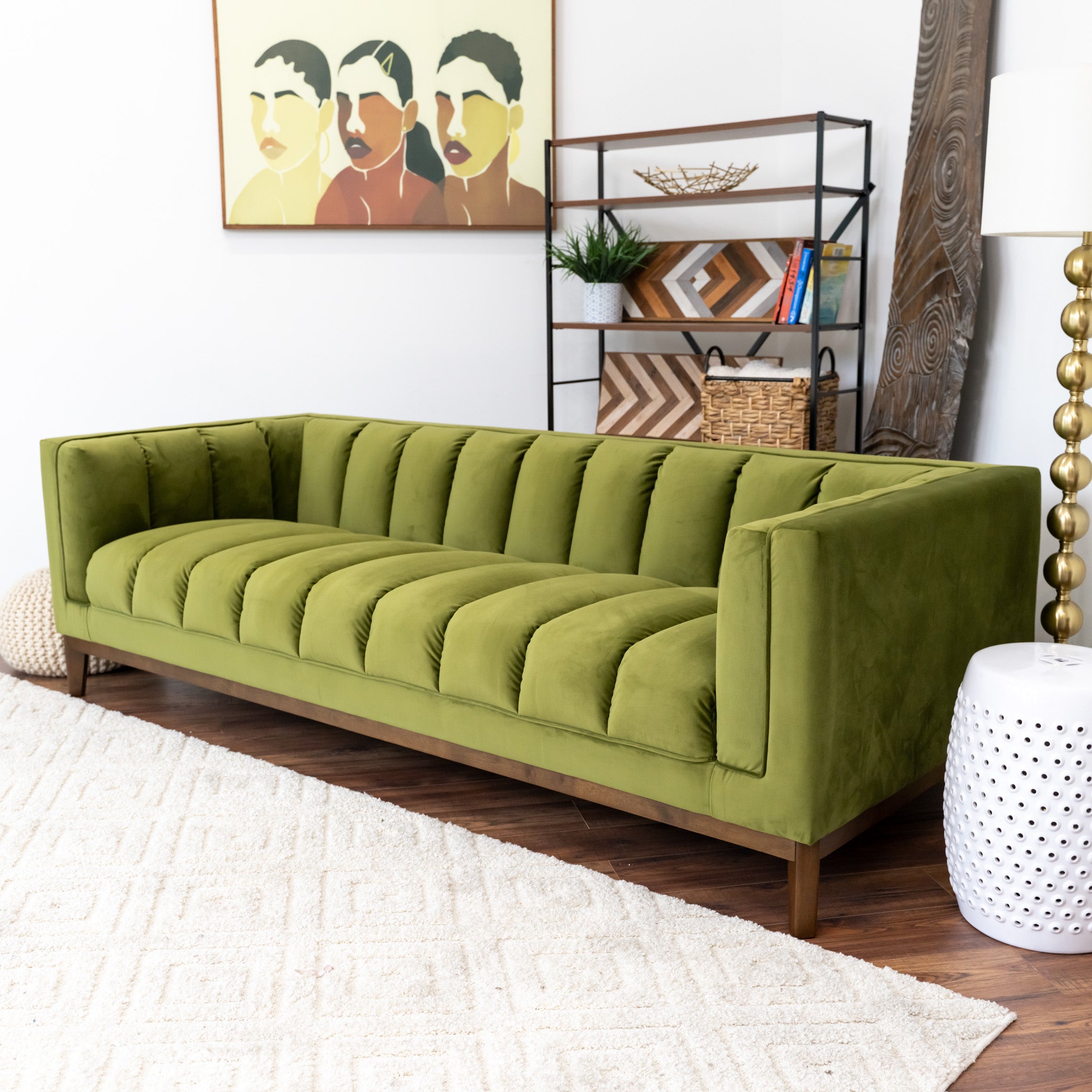 Green velvet sofa online living room