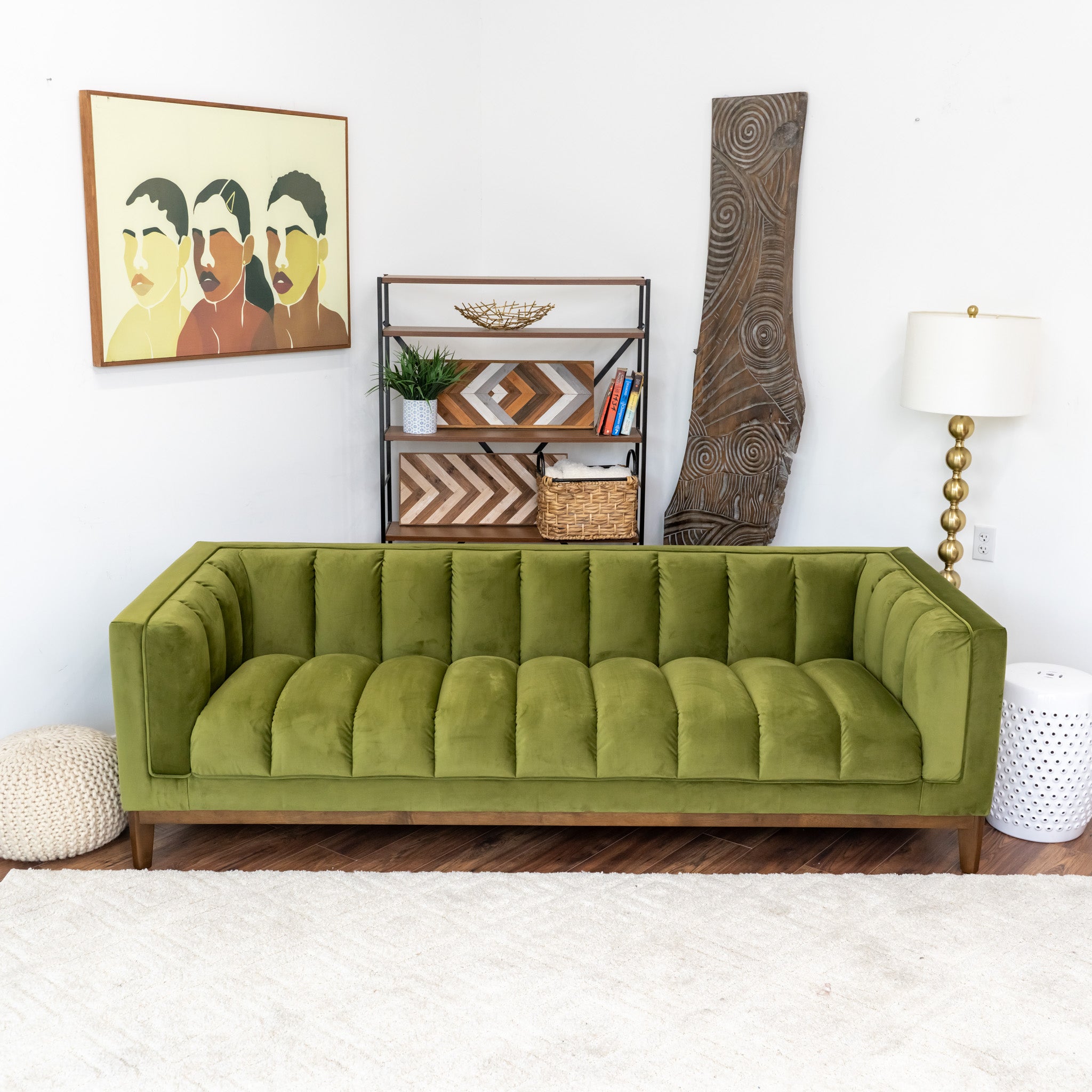 Mid century online green velvet sofa