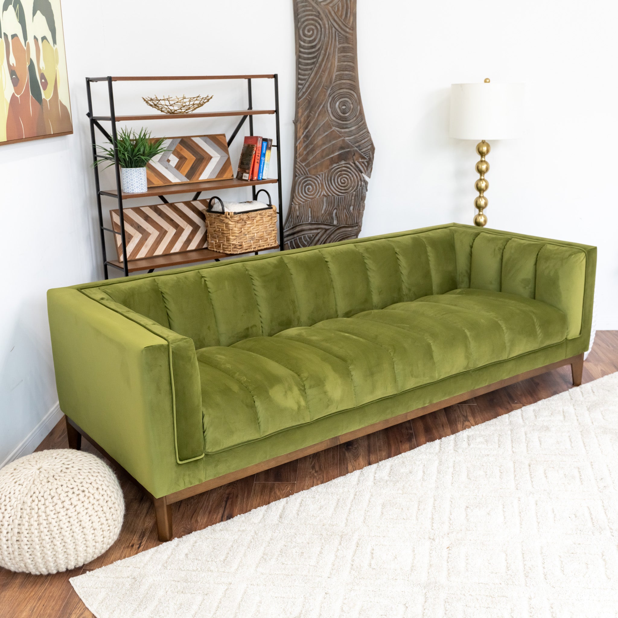 Jersey Olive Green Velvet Sofa - MidinMod