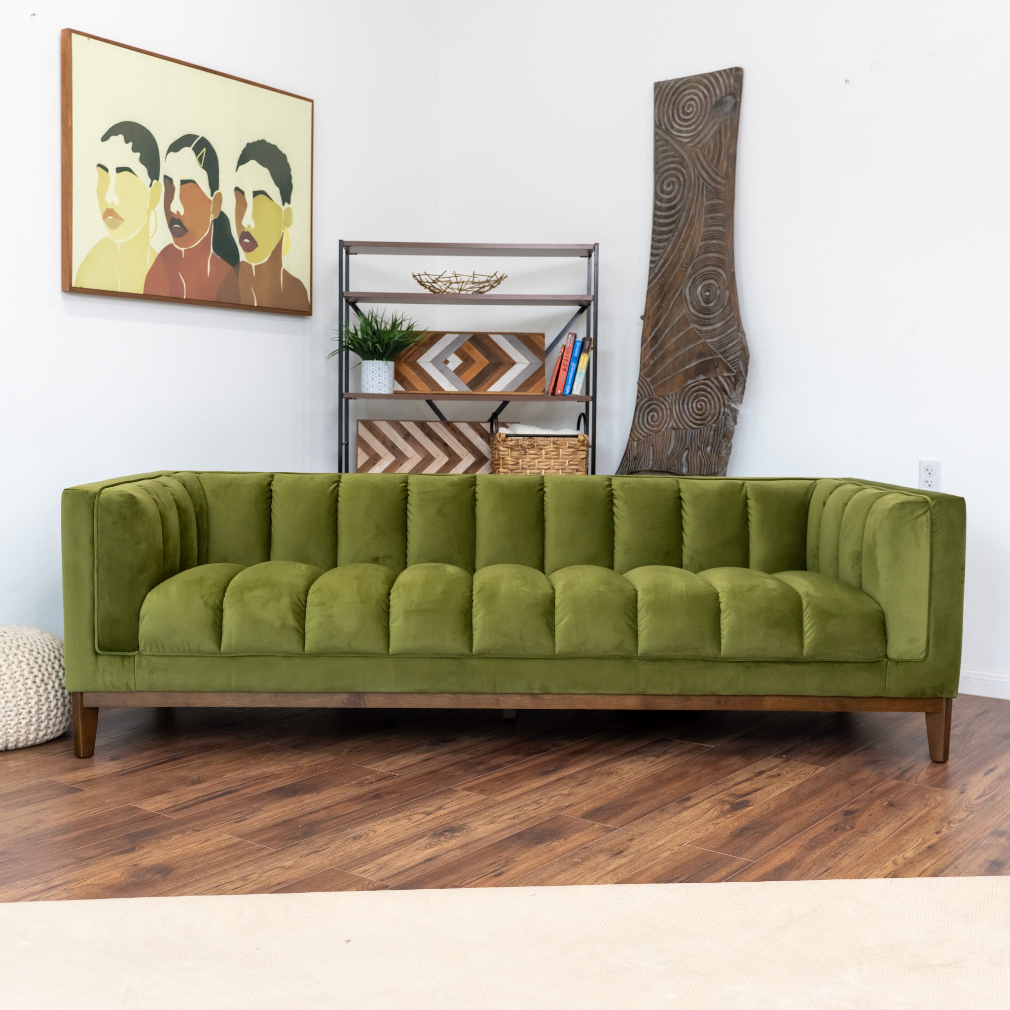 Jersey Olive Green Velvet Sofa - MidinMod