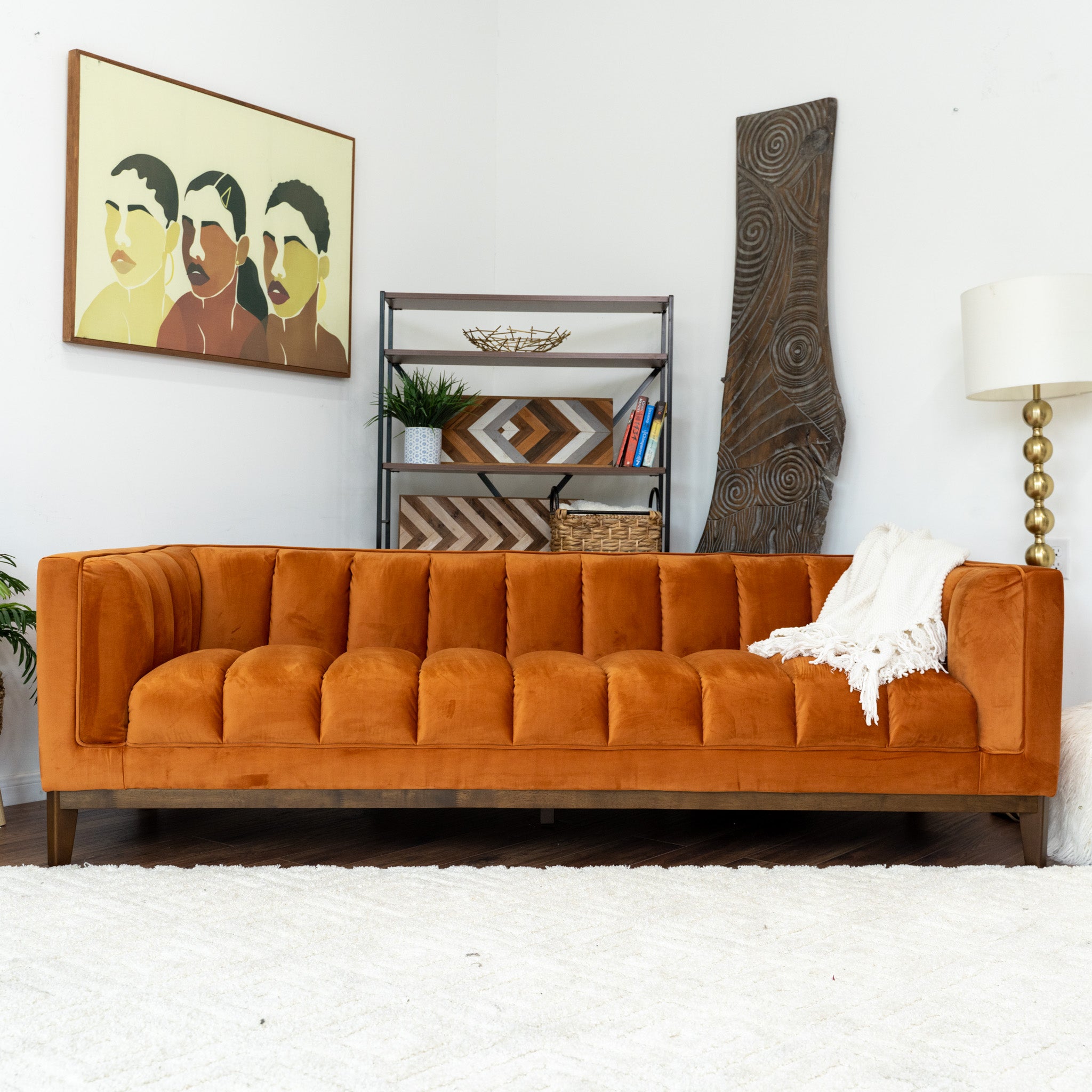 Jersey Orange Velvet Sofa - MidinMod