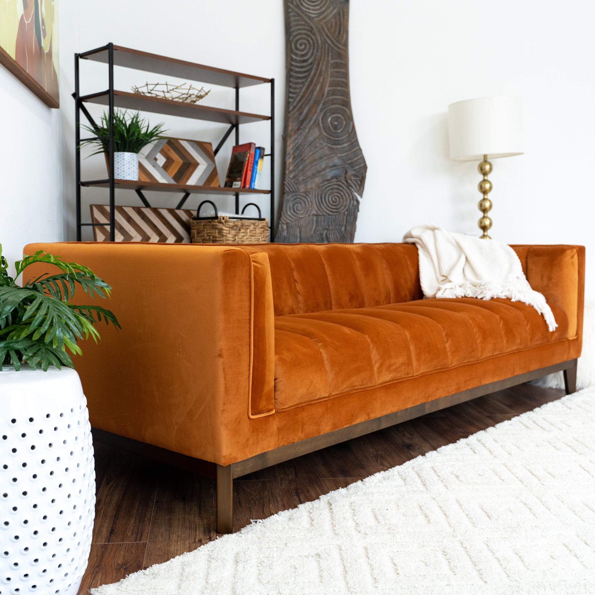 Jersey Orange Velvet Sofa - MidinMod