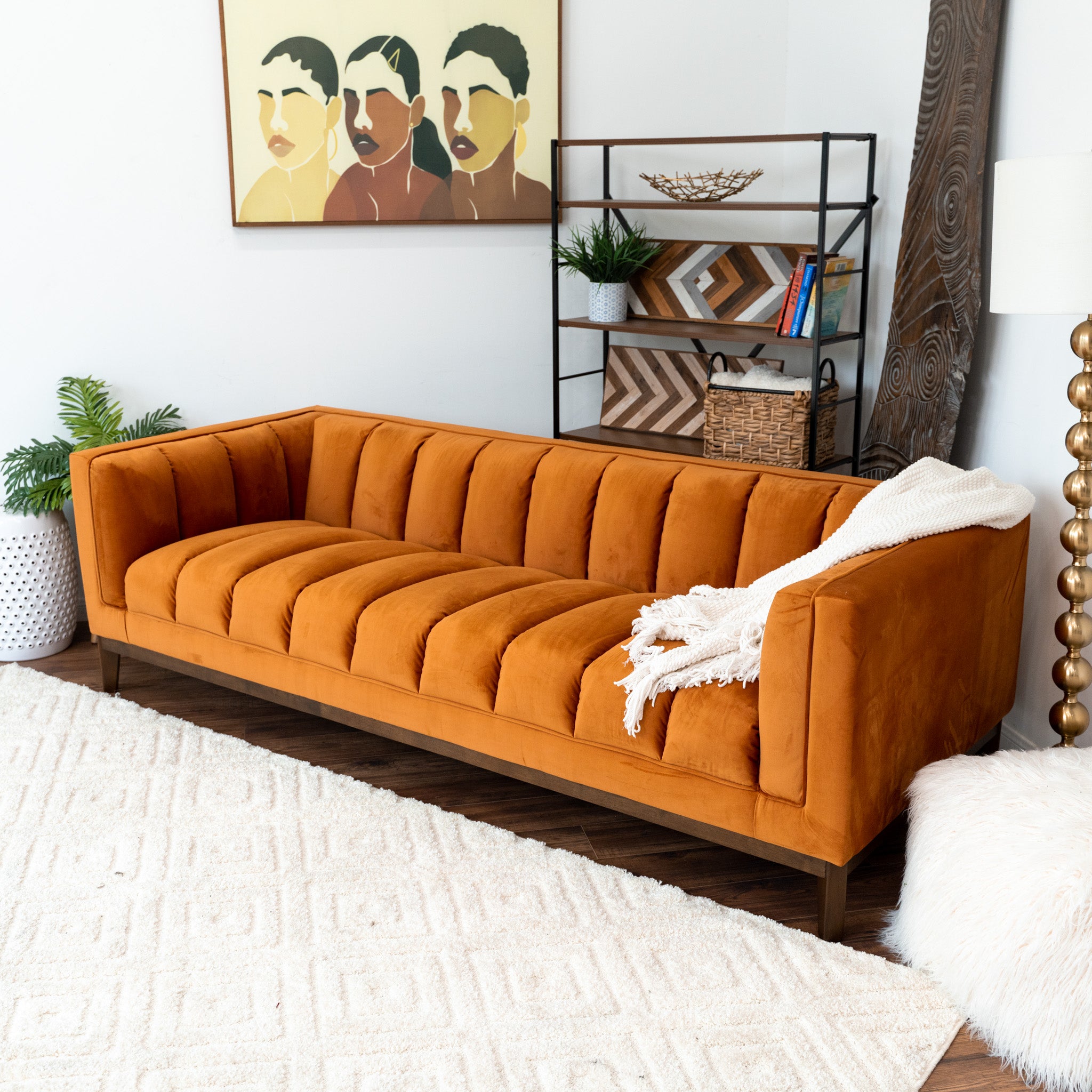 Jersey Orange Velvet Sofa - MidinMod