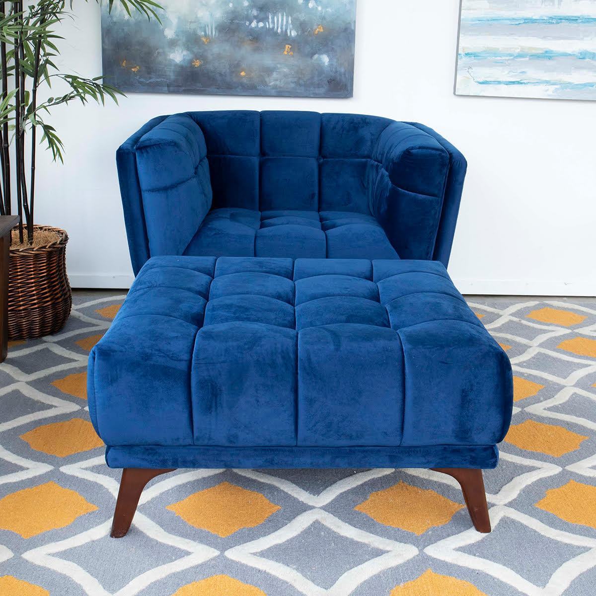 Navy blue chair online with ottoman