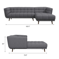 Kano Dark Gray Right Chaise Sectional Sofa | MidinMod |  TX | Best Furniture stores in Houston